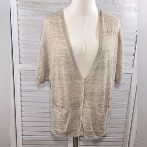 CASLON Cardigan Short Sleeve Button Front w Pockets Tan Space Dye-Small/Petite